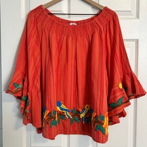 Ivy Jane striped Off-Shoulder Trumpet parrot blouse medium GUC